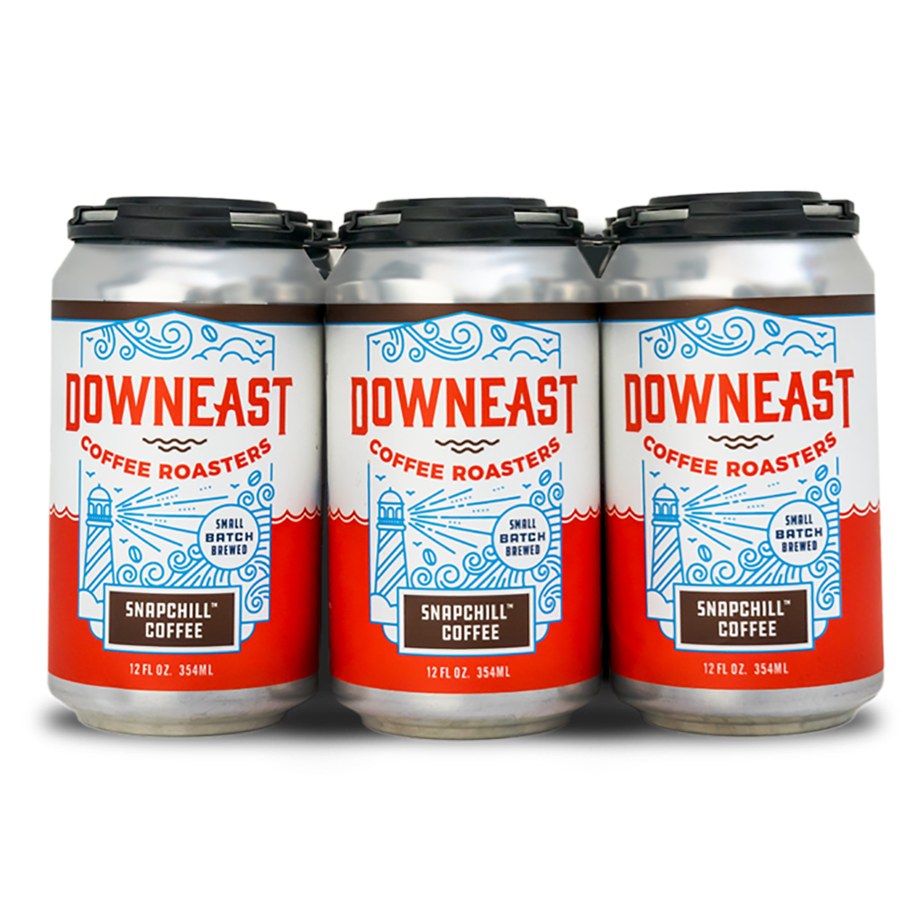 A picture of a six-pack of Downeast Coffee's SnapChill™ Coffee cans.