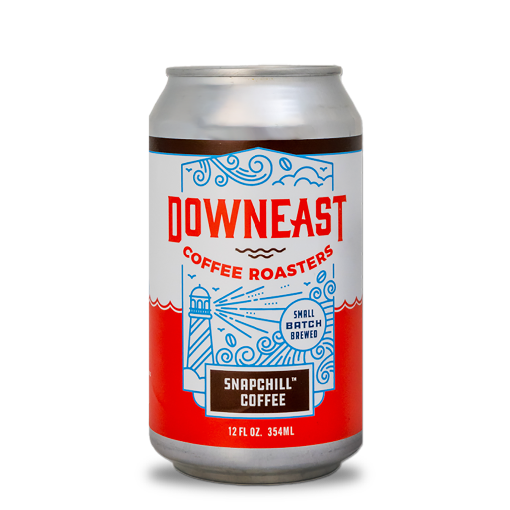 A picture of the front of a can of Downeast Coffee's SnapChill™ Coffee.